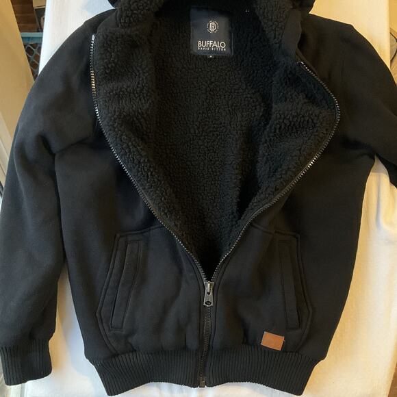 Buffalo David Bitton Men Hoodie Jacket S Black Fleece Zipper Logo Long Sleeve - Picture 8 of 10